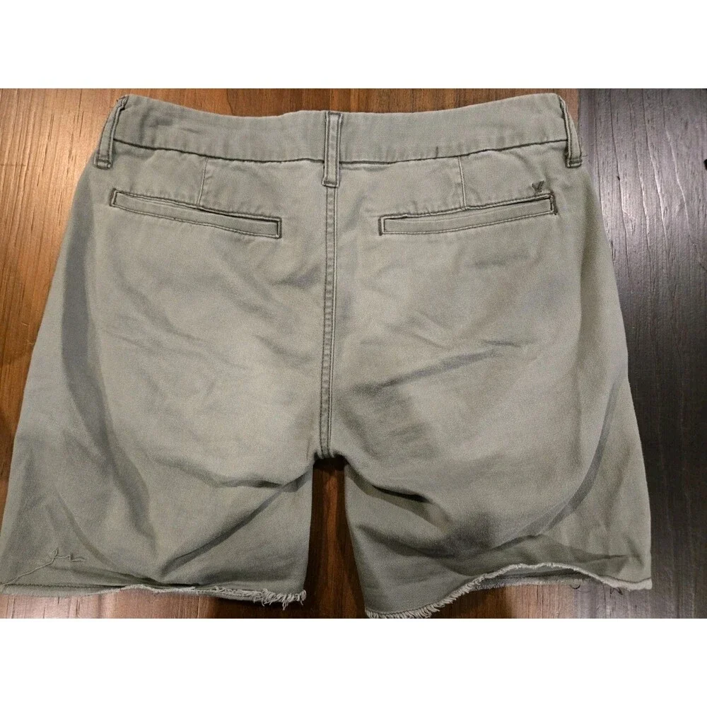 American Eagle Women's 00 twill shorts casual raw frayed hem Boyfriend Stretch